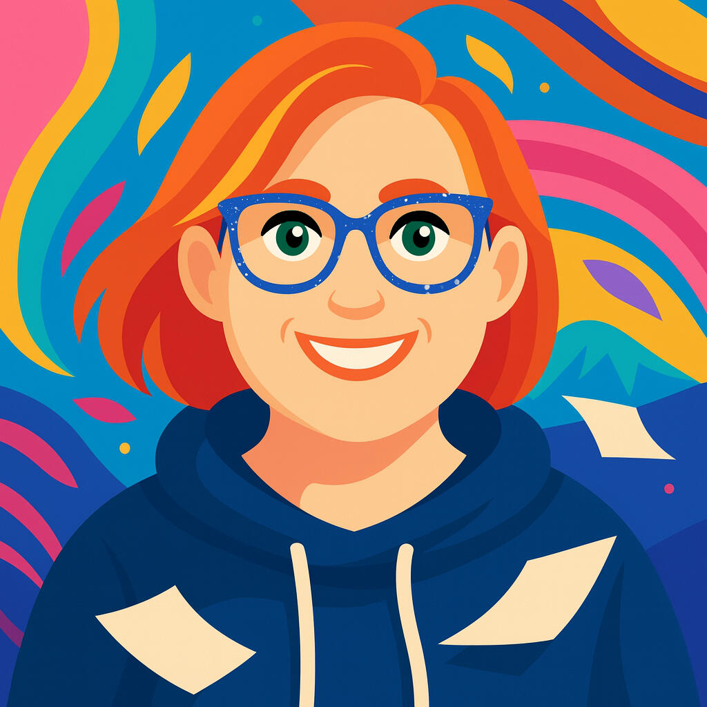 Laura Colter A very colorful illustration of Laura Colter smiling.